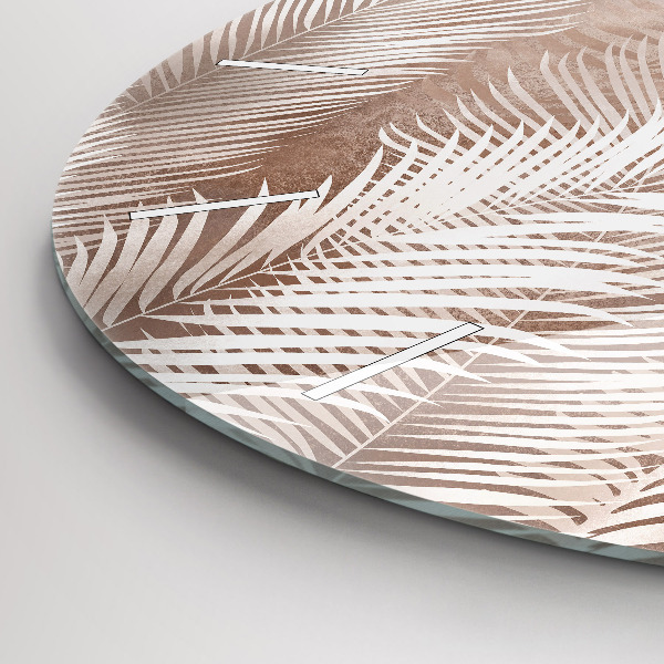 Round glass wall clock Tropical boho leaves