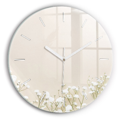Round glass wall clock Blooming gypsophila flowers