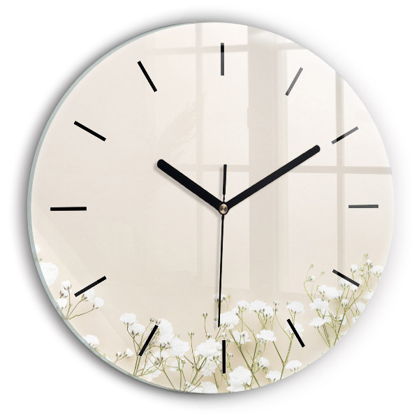 Round glass wall clock Blooming gypsophila flowers