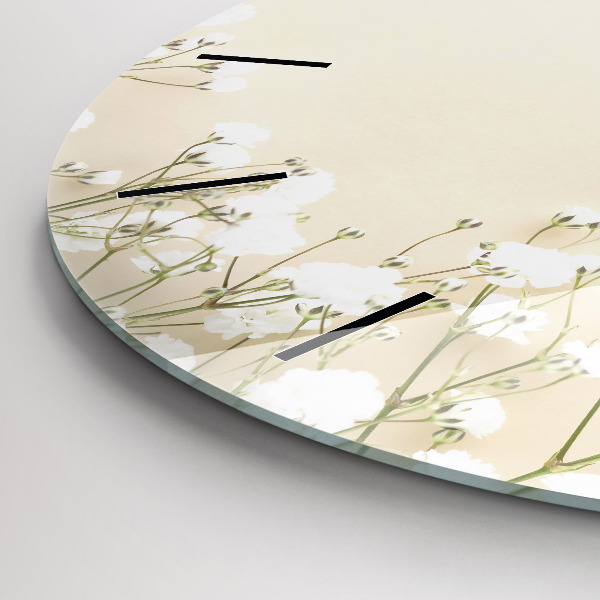 Round glass wall clock Blooming gypsophila flowers