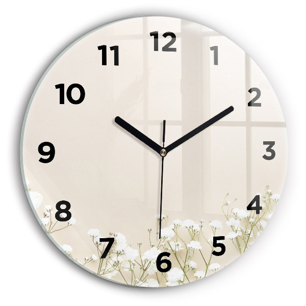 Round glass wall clock Blooming gypsophila flowers