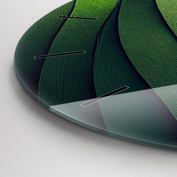 Round glass wall clock Green fields abstract
