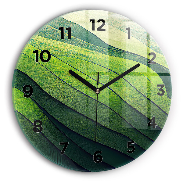 Round glass wall clock Green fields abstract
