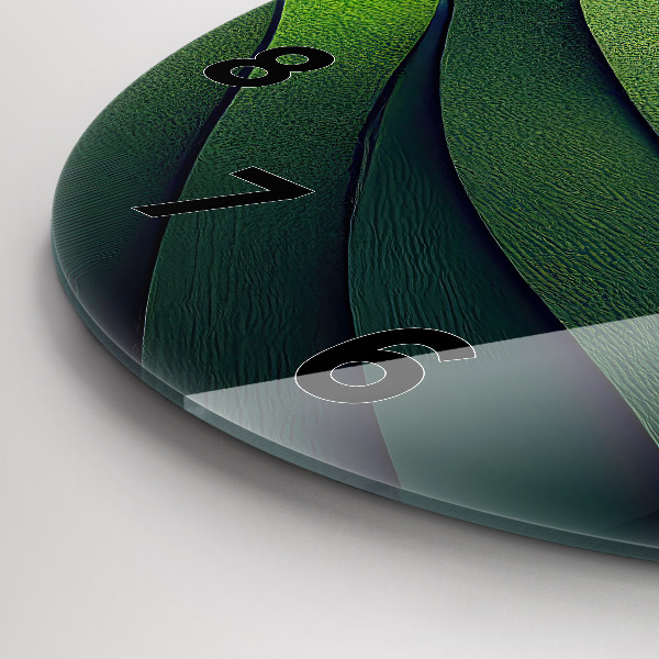 Round glass wall clock Green fields abstract