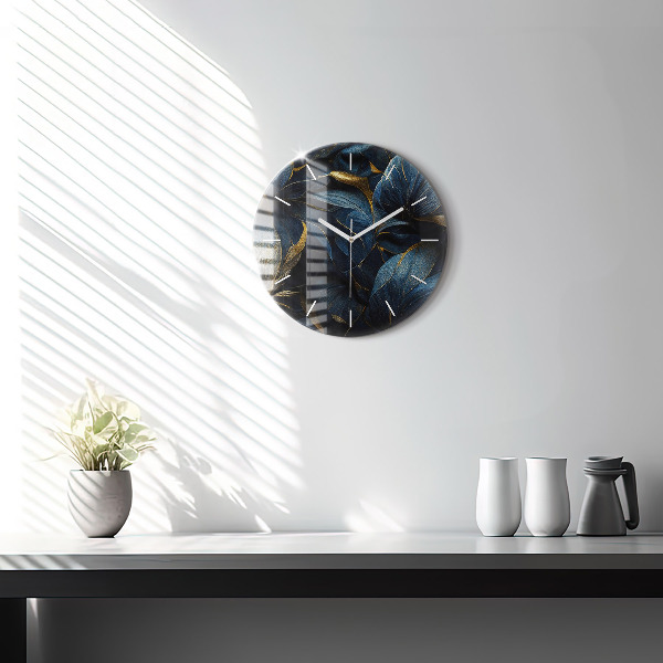 Round glass wall clock Decorative flowers