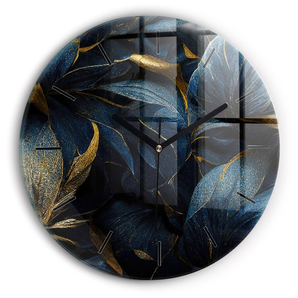 Round glass wall clock Decorative flowers