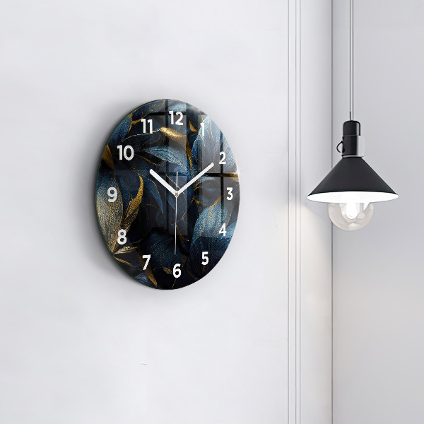 Round glass wall clock Decorative flowers