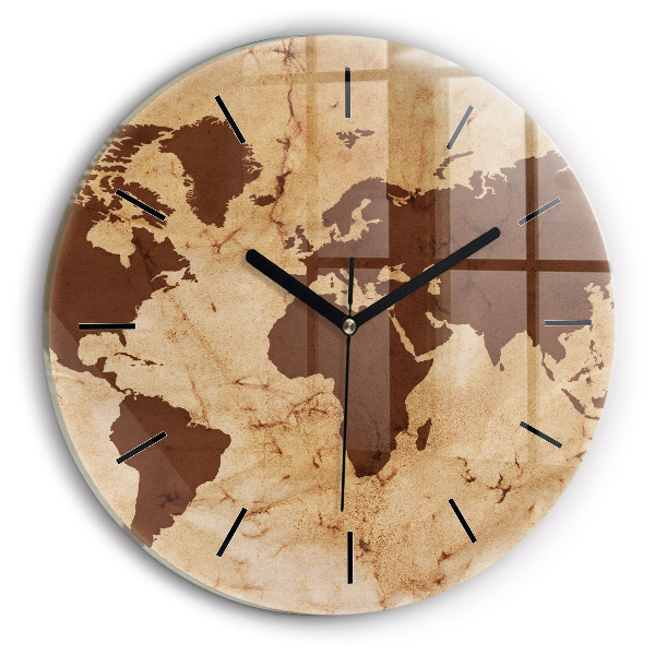 Round glass wall clock Vintage world map