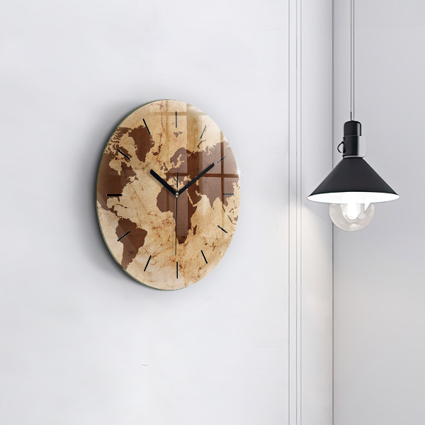 Round glass wall clock Vintage world map