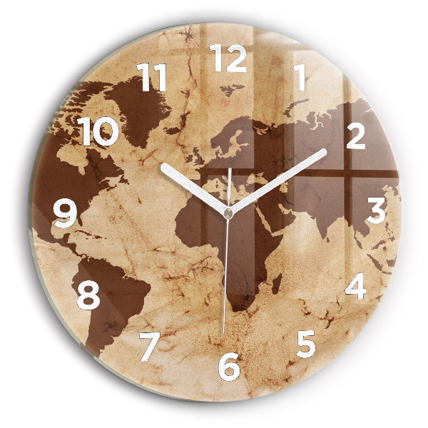 Round glass wall clock Vintage world map