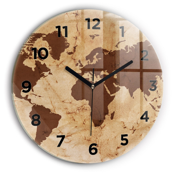 Round glass wall clock Vintage world map