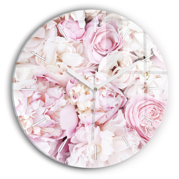 Round glass wall clock Decorative flowers