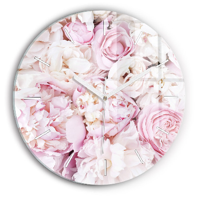 Round glass wall clock Decorative flowers