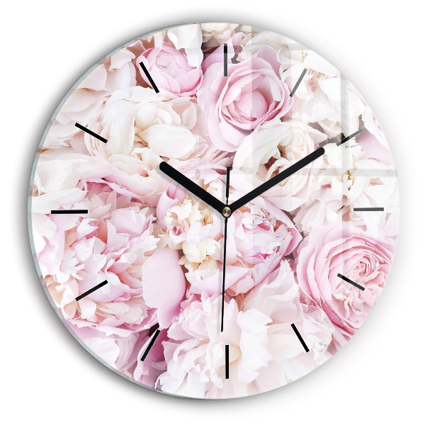 Round glass wall clock Decorative flowers
