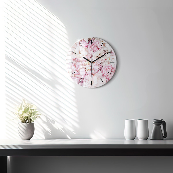 Round glass wall clock Decorative flowers