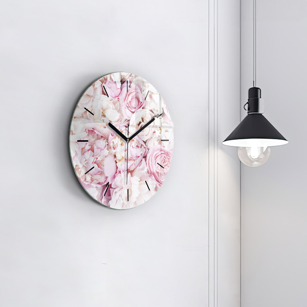 Round glass wall clock Decorative flowers