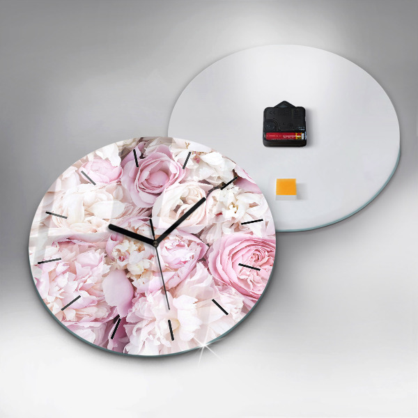 Round glass wall clock Decorative flowers