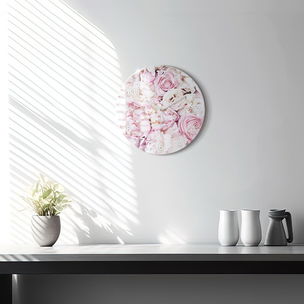 Round glass wall clock Decorative flowers