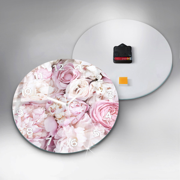 Round glass wall clock Decorative flowers