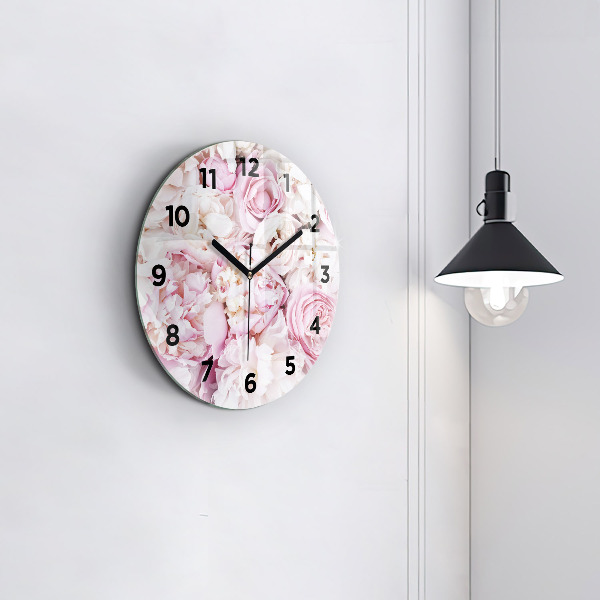 Round glass wall clock Decorative flowers