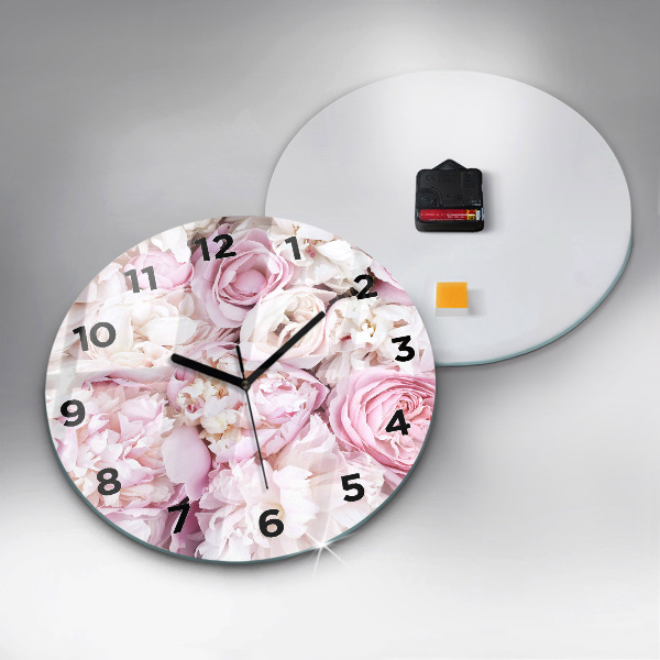 Round glass wall clock Decorative flowers