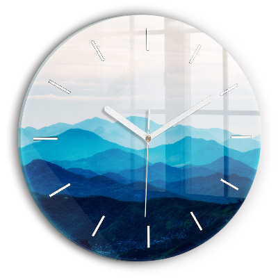 Round glass wall clock Watercolor mountains