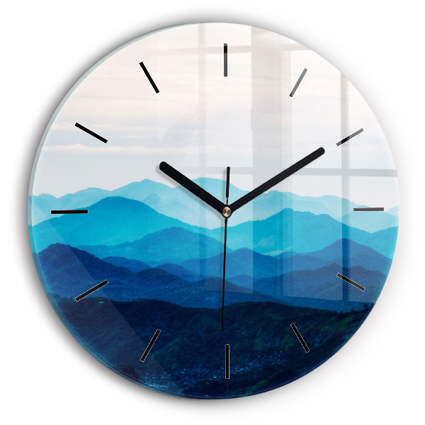 Round glass wall clock Watercolor mountains