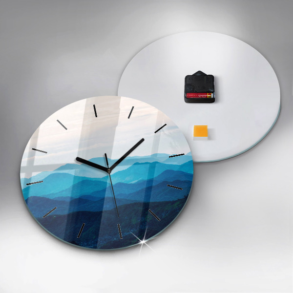 Round glass wall clock Watercolor mountains