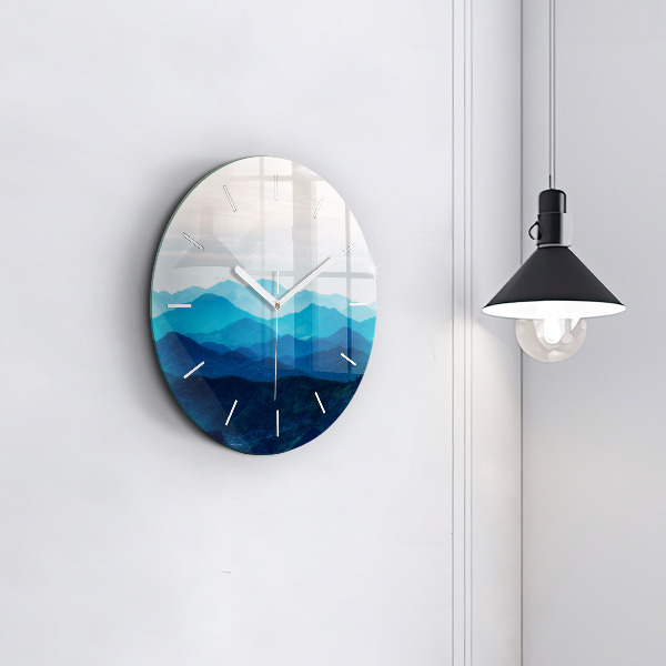 Round glass wall clock Watercolor mountains