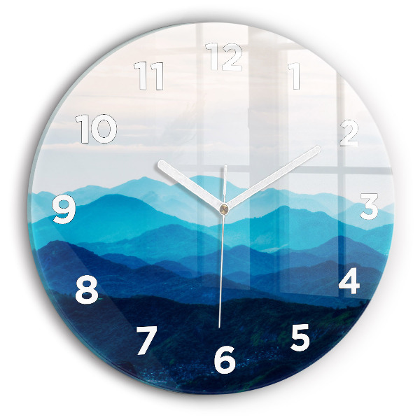 Round glass wall clock Watercolor mountains