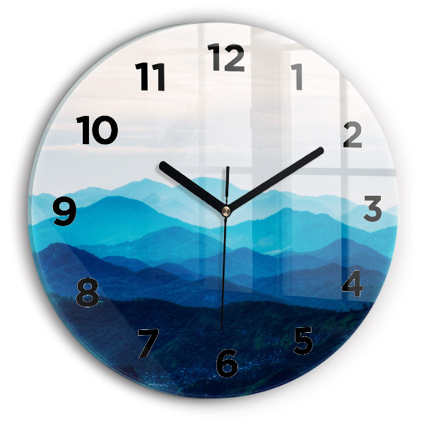 Round glass wall clock Watercolor mountains