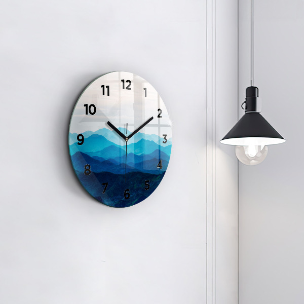 Round glass wall clock Watercolor mountains