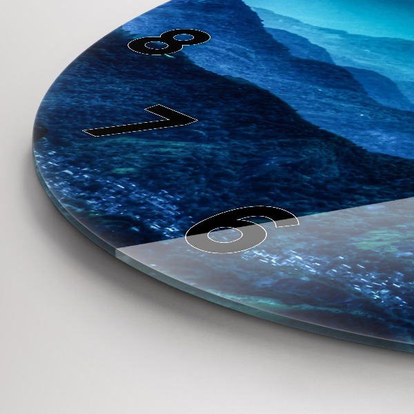 Round glass wall clock Watercolor mountains