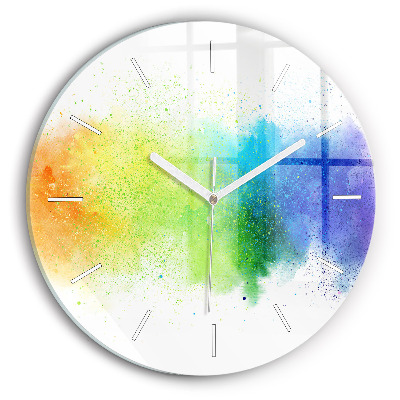 Round glass wall clock Abstract rainbow