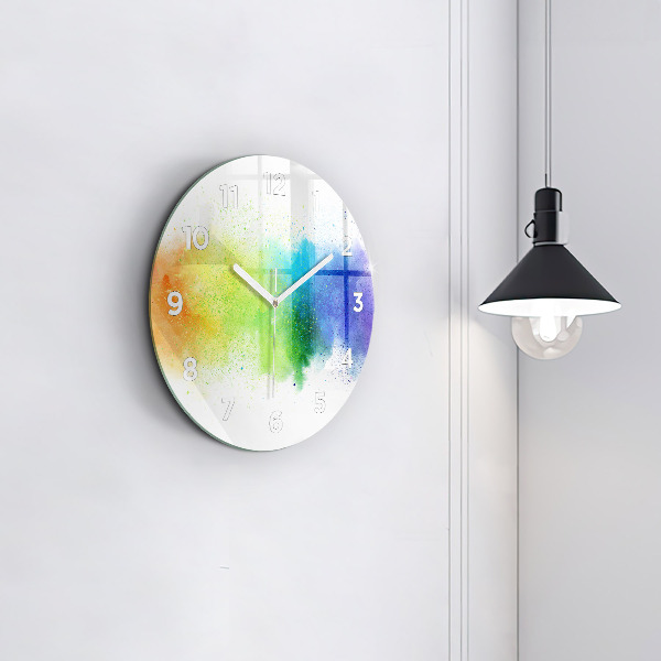 Round glass wall clock Abstract rainbow