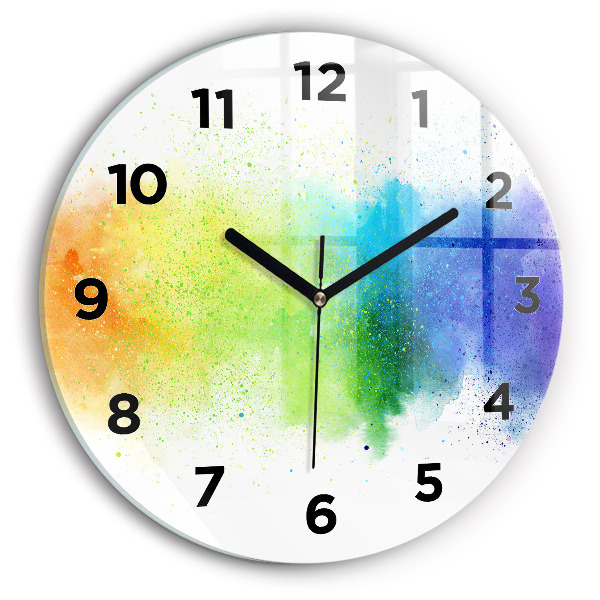 Round glass wall clock Abstract rainbow