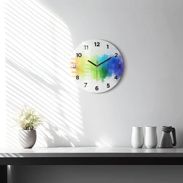 Round glass wall clock Abstract rainbow