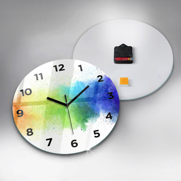 Round glass wall clock Abstract rainbow
