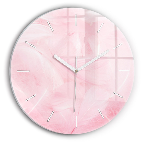 Round glass wall clock Feathers – abstract