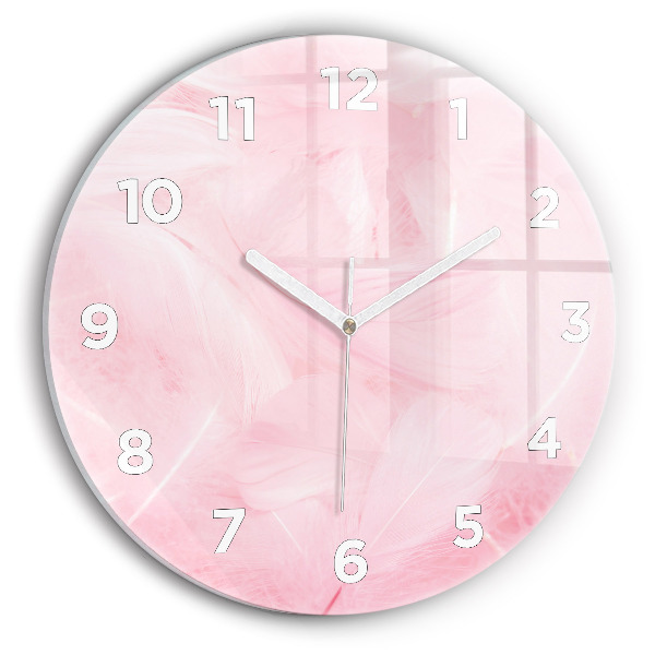 Round glass wall clock Feathers – abstract