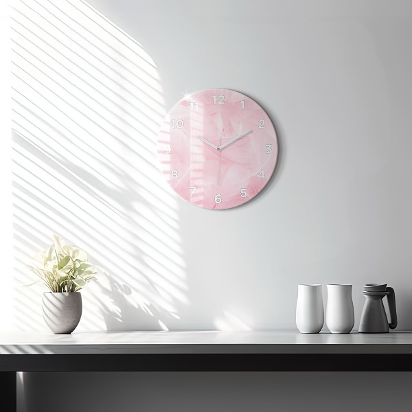 Round glass wall clock Feathers – abstract