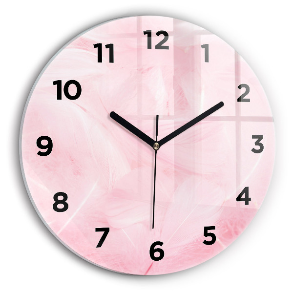 Round glass wall clock Feathers – abstract