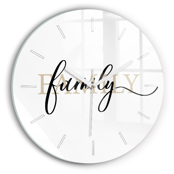 Round glass wall clock Family inscription