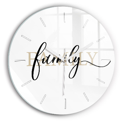 Round glass wall clock Family inscription