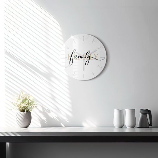 Round glass wall clock Family inscription
