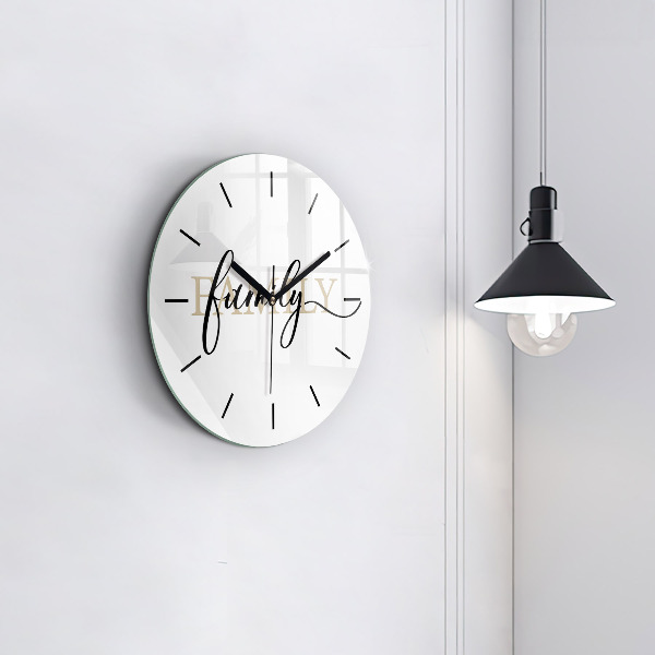Round glass wall clock Family inscription