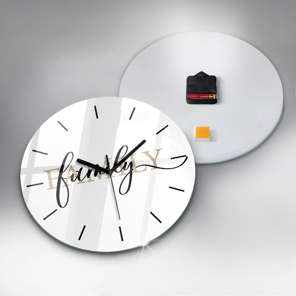 Round glass wall clock Family inscription
