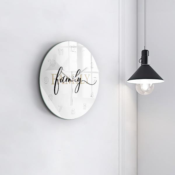 Round glass wall clock Family inscription