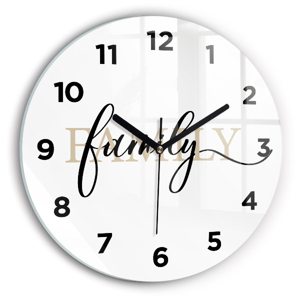Round glass wall clock Family inscription