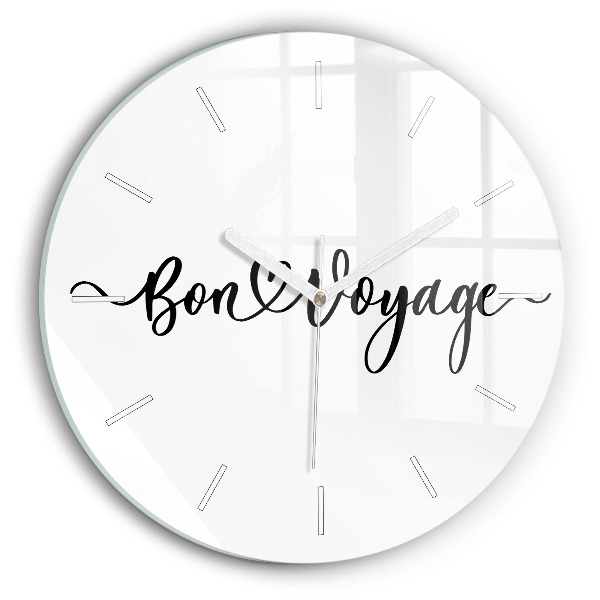 Round glass wall clock The inscription Bon voyage